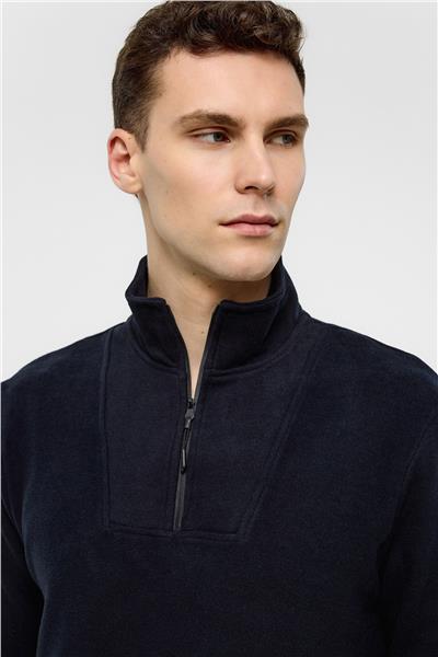 Lacivert Regular Fit Fermuarlı Balıkçı Yaka Sweatshirt