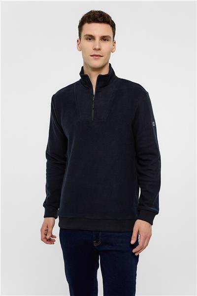 Lacivert Regular Fit Fermuarlı Balıkçı Yaka Sweatshirt