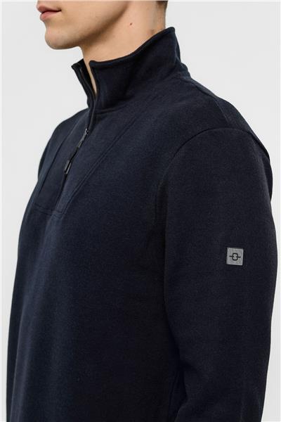 Lacivert Regular Fit Fermuarlı Balıkçı Yaka Sweatshirt