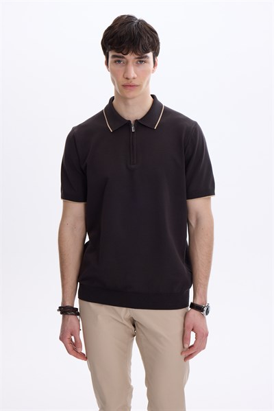 Kahve  Regular Fit Örme Triko