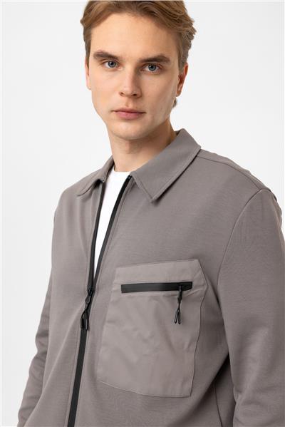 Regular Fit Fermuarlı Örme Gömlek