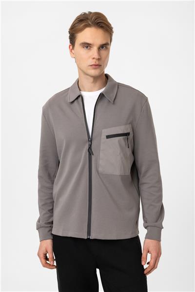 Regular Fit Fermuarlı Örme Gömlek