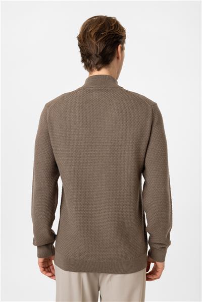 Vizon Regular Fit Desenli Dik Yaka Yarım Fermuarlı Triko Kazak