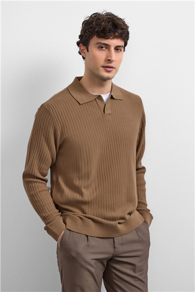 Camel Regular Fit Fitilli Triko Kazak