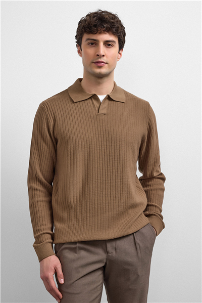 Camel Regular Fit Fitilli Triko Kazak