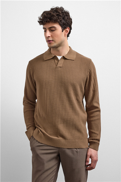 Camel Regular Fit Fitilli Triko Kazak