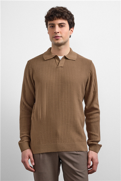 Camel Regular Fit Fitilli Triko Kazak