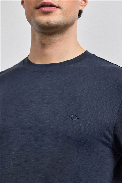 Siyah Regular Fit Flamlı Basic Tişört