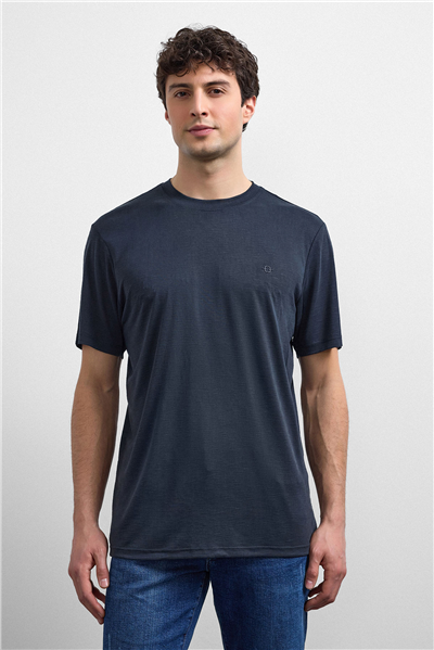 Siyah Regular Fit Flamlı Basic Tişört