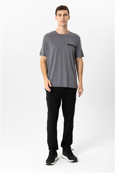 Antrasit Regular Fit Bisiklet Yaka Tişört