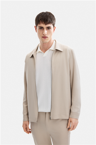 Bej Regular Fit Jakarlı Diagonel Mont