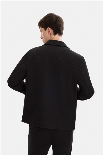 Siyah Regular Fit Jakarlı Diagonel Ceket