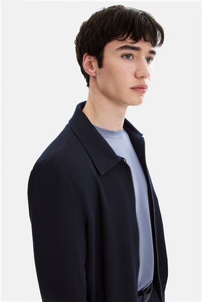 Lacivert Regular Fit Jakarlı Diagonel Mont