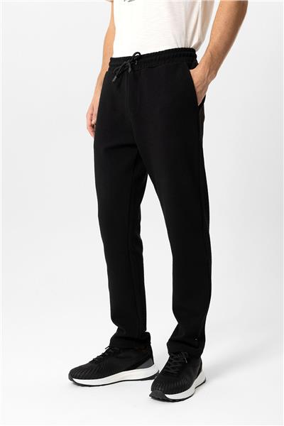 Siyah Regular Fit Beli Bağcıklı Jogger Pantolon