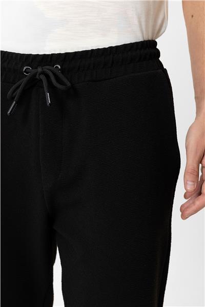 Siyah Regular Fit Beli Bağcıklı Jogger Pantolon
