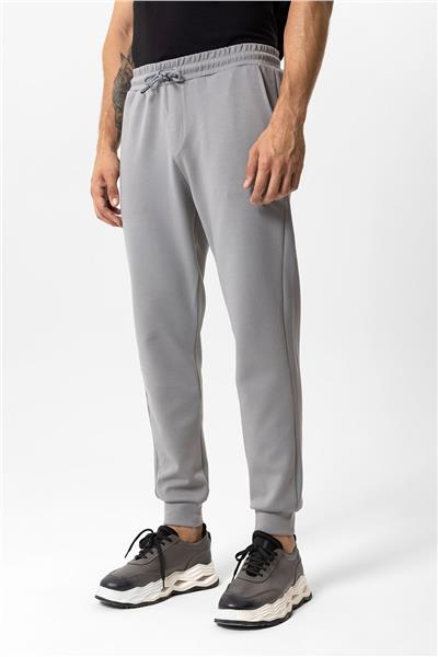 Gri Regular Fit Beli Bağcıklı Jogger Pantolon