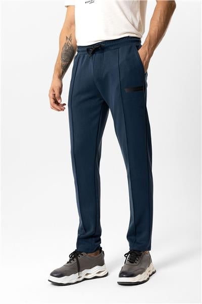 Lacivert Regular Fit Beli Bağcıklı Örme Jogger Pantolon