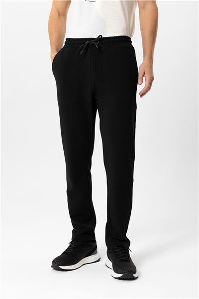 Siyah Regular Fit Beli Bağcıklı Jogger Pantolon