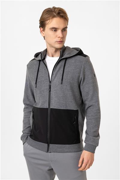 Antrasit Regular Fit Kapüşonlu Fermuarlı Sweatshirt