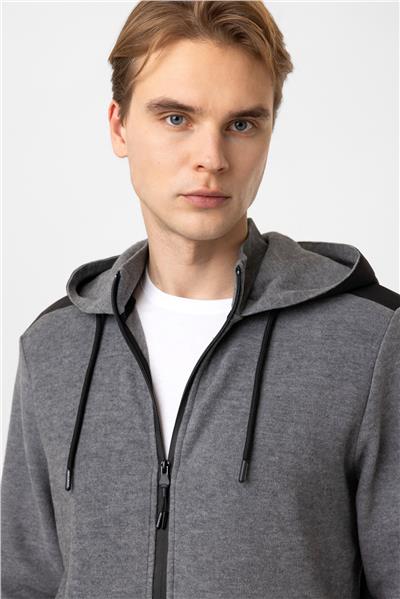 Antrasit Regular Fit Kapüşonlu Fermuarlı Sweatshirt