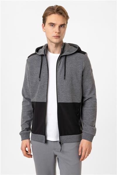 Antrasit Regular Fit Kapüşonlu Fermuarlı Sweatshirt
