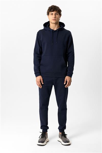 Lacivert Regular Fit Pamuklu Kapüşonlu Kanguru Sweatshirt