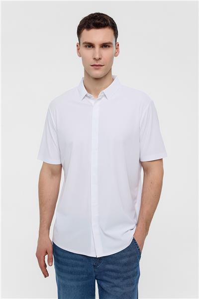 Beyaz Regular Fit Kısa Kollu Gömlek
