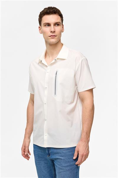 Beyaz Regular Fit Kısa Kollu Gömlek