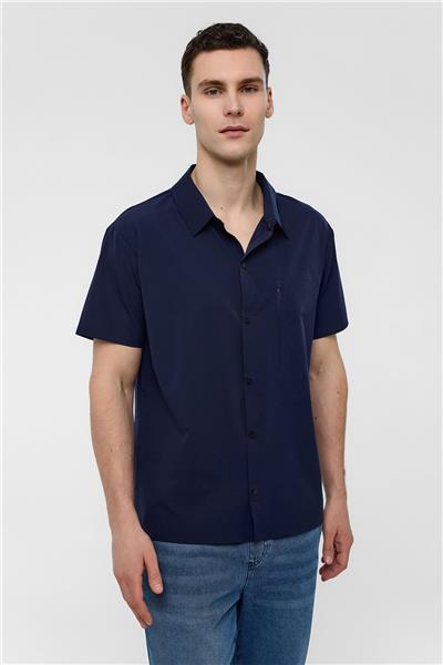 Lacivert Regular Fit Kısa Kollu Gömlek