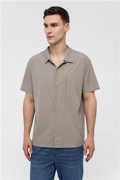 Gri Regular Fit Kısa Kollu Gömlek