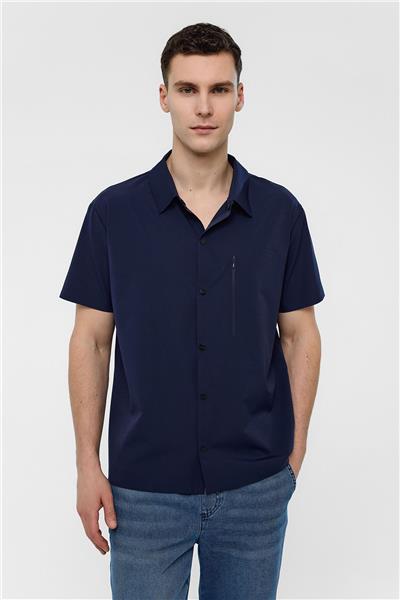 Lacivert Regular Fit Kısa Kollu Gömlek