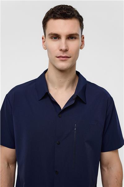 Lacivert Regular Fit Kısa Kollu Gömlek