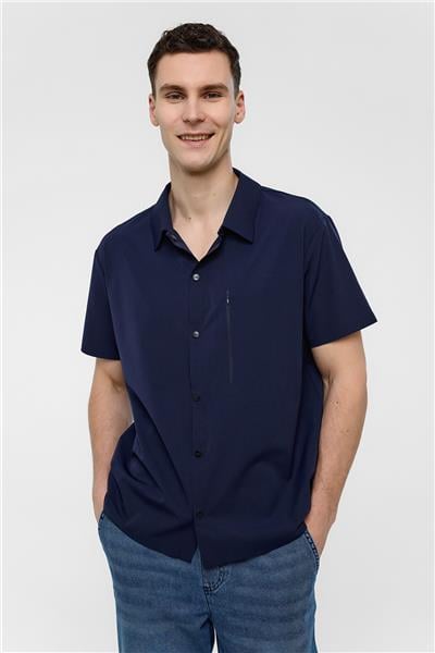 Lacivert Regular Fit Kısa Kollu Gömlek