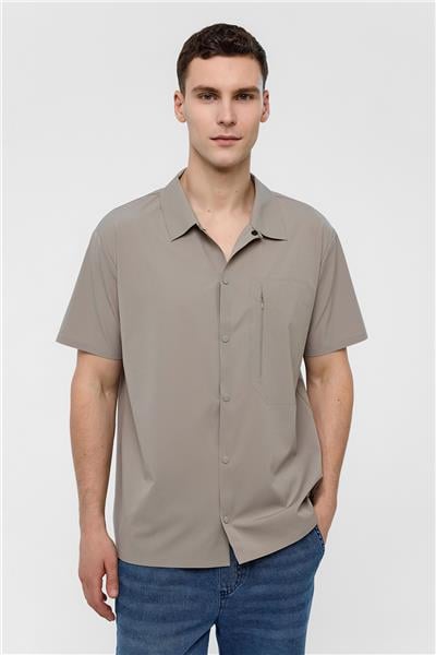 Gri Regular Fit Kısa Kollu Gömlek