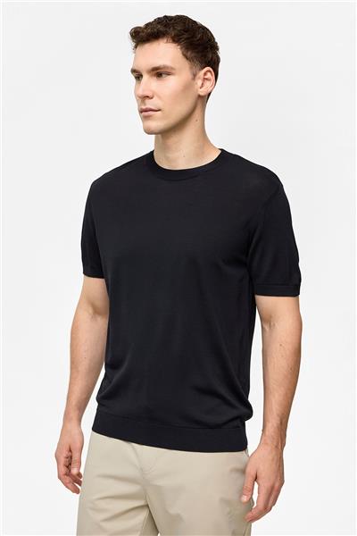 Siyah Regular Fit Triko Bisiklet Yaka Tişört