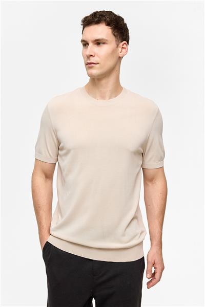 Bej Regular Fit Triko Bisiklet Yaka Tişört