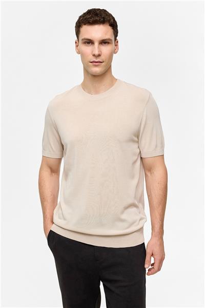 Bej Regular Fit Triko Bisiklet Yaka Tişört