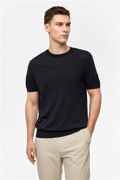 Siyah Regular Fit Triko Bisiklet Yaka Tişört