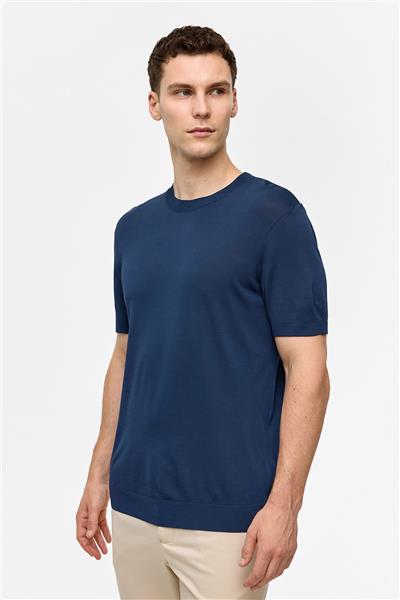 Lacivert Regular Fit Triko Bisiklet Yaka Tişört