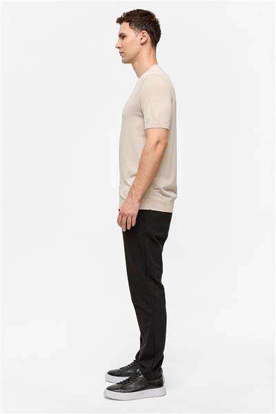 Bej Regular Fit Triko Bisiklet Yaka Tişört
