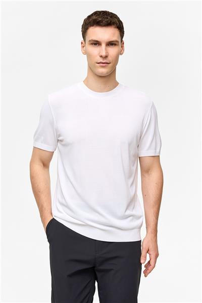 Beyaz Regular Fit Triko Bisiklet Yaka Tişört