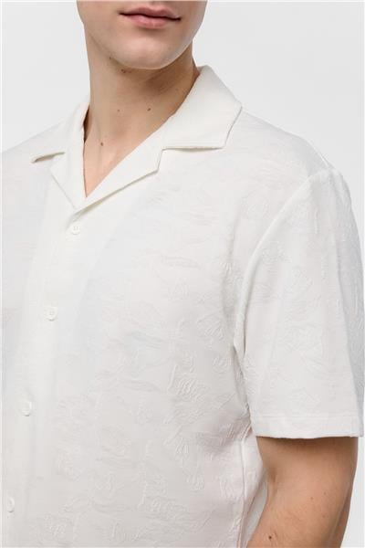 Beyaz Relaxed Fit Küba Yaka Kısa Kollu Gömlek