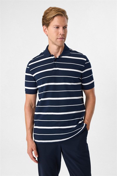 Regular Fit Lacivert Düğmeli Polo Yaka Tişört