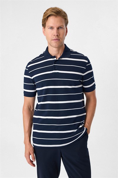 Regular Fit Lacivert Düğmeli Polo Yaka Tişört