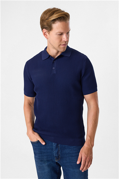 Regular Fit Lacivert Düğmesiz Polo Yaka Triko Tişört