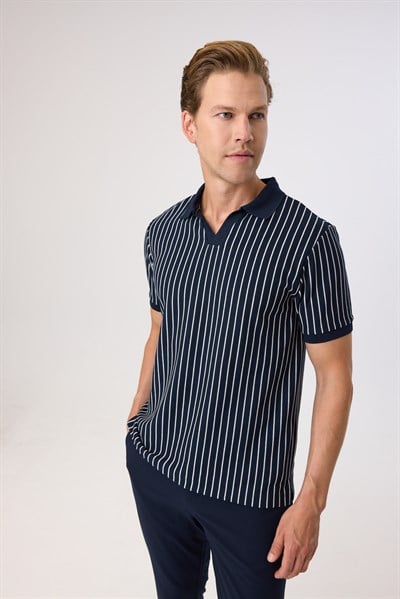 Regular Fit Lacivert Düğmesiz Polo Yaka Tişört