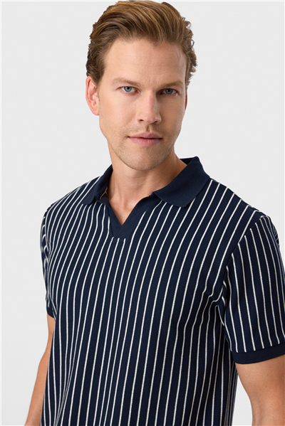 Regular Fit Lacivert Düğmesiz Polo Yaka Tişört