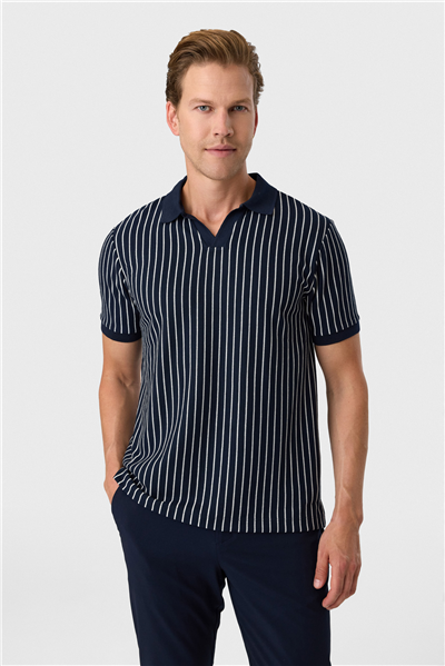 Regular Fit Lacivert Düğmesiz Polo Yaka Tişört