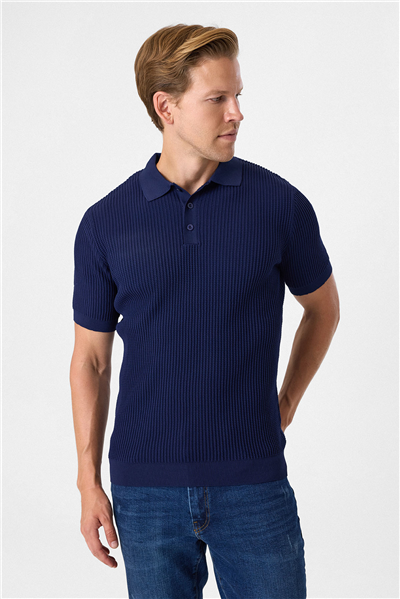 Regular Fit Lacivert Düğmesiz Polo Yaka Triko Tişört
