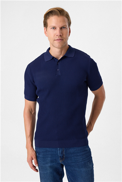 Regular Fit Lacivert Düğmesiz Polo Yaka Triko Tişört